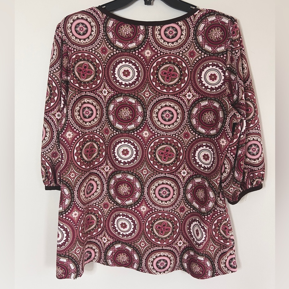 VINTAGE Y2K Babydoll Milkmaid Brown Burgundy Blouse Top Boho Retro Preppy Sz XL - Picture 6 of 11